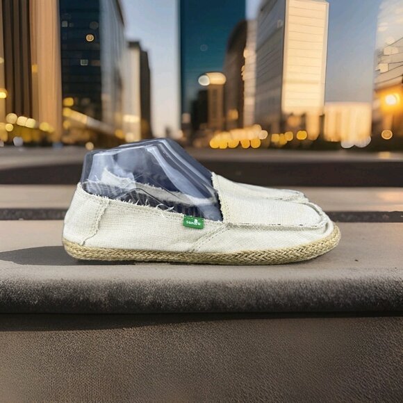 ✅SANUK Hemp Loafers Womens 9 Slip On Lightweight Canvas Shoes Beige Flats ✅STAIN - Picture 1 of 11